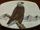 Vintage Carved Stone Scrimshaw Eagle Inuit Alaskan Art 