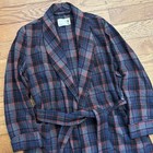 Vintage 60s 70s Amcrest 100  Wool Plaid Belted Robe 