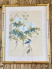 Vtg Large Chinese Silk Painted Floral Birds Faux Gold Bamboo Framed 3 Wall Art
