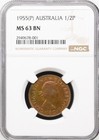 1955  p  Australia Half Penny - Toned - Ms63 Ngc - Kangaroo Coin  Rainbow Toning