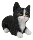 Lifelike Sitting Tuxedo Black And White Feline Kitten Cat Pet Pal Figurine