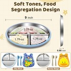 Stainless Steel Kids Plates With Suction  9  Normal  Sky Blue   Sandy Beige 