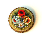        Beautiful Antique Victorian Floral Tiered Micro Mosaic Pin Brooch       