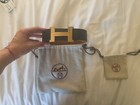 Stylish Reversible Leather H Buckle Belt Black Brown Gold Tone Size 100
