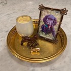 Vintage Gold Plated Brass Round Gallery Tray Etched Floral 11 5 Inch Hong Kong
