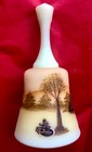 Fenton Large Custard Bell Cabin Woods Artist Signed Excellent Gorgeous 