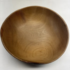 Vtg Wood Bowl Out Of Round Signed Footed Copper Accent 12x11x4 5