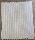 Handmade Crochet Blanket Throw 56x52 Ivory Cream Scalloped Cottage Farmhouse New