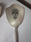 Vintage Nylon Two-piece Silver Tone Vanity Set  brush mirror   W  Flower Overlay