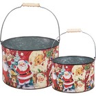 Primitives By Kathy Retro Santa Bucket Set 2 Tin Vintage Look Holiday Christmas