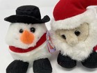 Lot Of 2 New Puffkins Swibco Santa   Snowman Christmas Plush Stuffed Animals