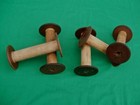  lot Of 5   Antique Wooden Thread Spools Bobbin Spindles Industrial Textile Mill