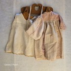 Antique 1910 Hand-sewn Baby Christening Outfit Silk Bonnet Striped Dress Hangers