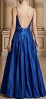 Elegant Royal Blue Satin Evening Gown Spaghetti Straps Open Back A-line Dresses