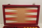 Vintage Backgammon Set Bakelite Swirl Red Butterscotch Yellow 30 Chips dice cups