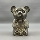 Vintage 5    Metal Teddy Bear With Bow Tie Coin Bank Made In Hong Kong