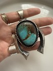 Chimney Butte Royston Turquoise Native Signed Heavy Naja Squash Blossom Pendant