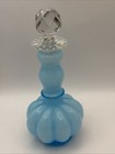 Fenton Glass Perfume Bottle Silver Crest Powder Blue Melon W stopper Vintage 7   