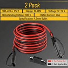 2 Pack Sae To Sae Extension Cable  25 Feet  16 Awg  Sae 2-pin Cable Quick Connec
