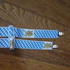 Men s Blue white Check Bavarian Oktoberfest Clip-on Suspenders Y-back One Size