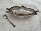 Antique Salt Cellar Silver With Spoon Marked 800 Mount Crystal 20th Century