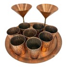 Vintage Hammered Copper Barware Set Tray 10 Cups 2 Martini Glasses Mid Century