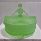 Antique Victorian Lady Uranium  Glass Trinket Powder Jar Box With Lid