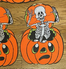 Vintage Halloween Neon Orange Pumpkin Skeleton Cut Out Cutouts Decorations Lot 3