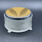 Vintage Art Deco Ribbed Glass Vanity Powder Jar Trinket Box W  Lid