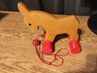 Wooden Horse Pull String Toy Red Wide Wheels   Wrongway052