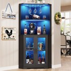 4-tier Corner Wine Cabinet Coffee Bar With Glass Holder   Doors   3-color Lights