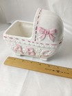 Vintage Ceramic Nursery Planter Pink White Trim Baby Bassinet Abc Cradle
