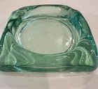 Mid Century Hand Blown Art Glass Cigar Ashtray Trinket Tray Heavy Green 6 