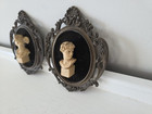 Vtg Sungott Art Studios New York Brass Framed Roman Heads Wall Art 5    Pair Rare