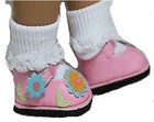 Pink Mary Janes Shoes With Flower Design Fits 18inch American Girl Dolls 
