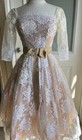 Vintage 1950s Wedding Dress Tea Length Cupcake Full Skirt Pinup Rockabilly Lace