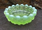 Round  Yellow Vaseline uranium Glass Open Salt Dip  Cellar  Dish W opal Rim 