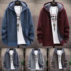 Mens Alpaca Wool Knitted Jacket Hooded Hood Sweater Casual Design Dude Cardiga L