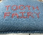 Vintage Tooth Fairy Embroidered Pillow With Tooth Pocket Hangs Velvet Back 5x5   
