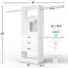 48  -96   Walk-in Closet Organizer System With Mirror     Drawers     3 Hanging Rods