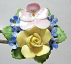 Antique Button Ceramic Cluster Of Flowers Metal Shank England  1 6 8 