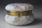Antique Wavecrest Glass Floral Dresser jewelry Box W  Hinged Lid