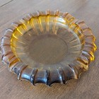 Vintage Amber Glass Ashtray Scalloped Edge Round Thick Glass 7  Diameter