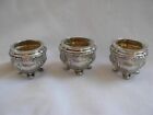 Antique French Sterling Silver Crystal Salt Cellar set Of Three late 19 Century 