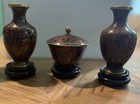Antique Asian Brass Cloisonn   Wear Vases bowl On Stands Excellent Beaut Condt