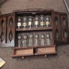 Vintage Mid Century 2 Door  2 Drawer Spice Rack 12 Lidded Glass Bottles