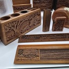 Lasercraft Genuine American Walnut Wood Laser Engraved Desk Set 10 Piece Decor