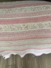 Large - Vintage Hand Crocheted Afghan Pink White Throw Blanket