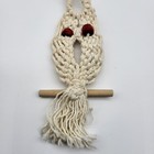 Vintage 70s Macrame Owl Necklace Lot Of 3 Wood Eyes Sitting On Perch Hippie Boho