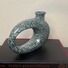Mcm Vintage Blue Black White Speckled Offset Oval Flower Bud Torus Vase